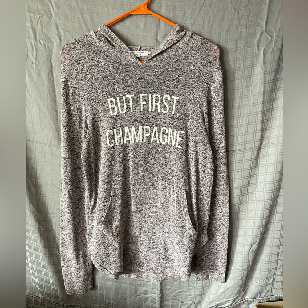 ‘But first Champagne’ Long Sleeve Hooded Tee